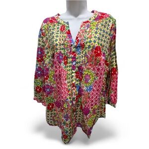 Talbots Colorful Floral Blouse in Red, Pink, and Green size large